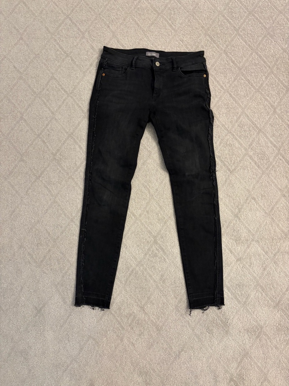 DL1961 Black Low Rise Skinny Jeans with Frayed Hem